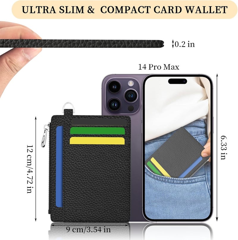 Hancynir Slim Wallet Women Credit Card Holder Black Minimalist RFID Blocking Small Mini Card Case Front Pocket PU Leather Thin Travel Zipper Coin Cash ID Window Ladies Female Wallet Gifts - Image 2